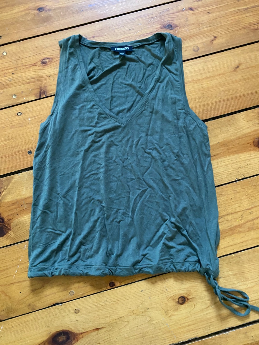 Express Olive Green V-Neck Tank with Side Tie size XS